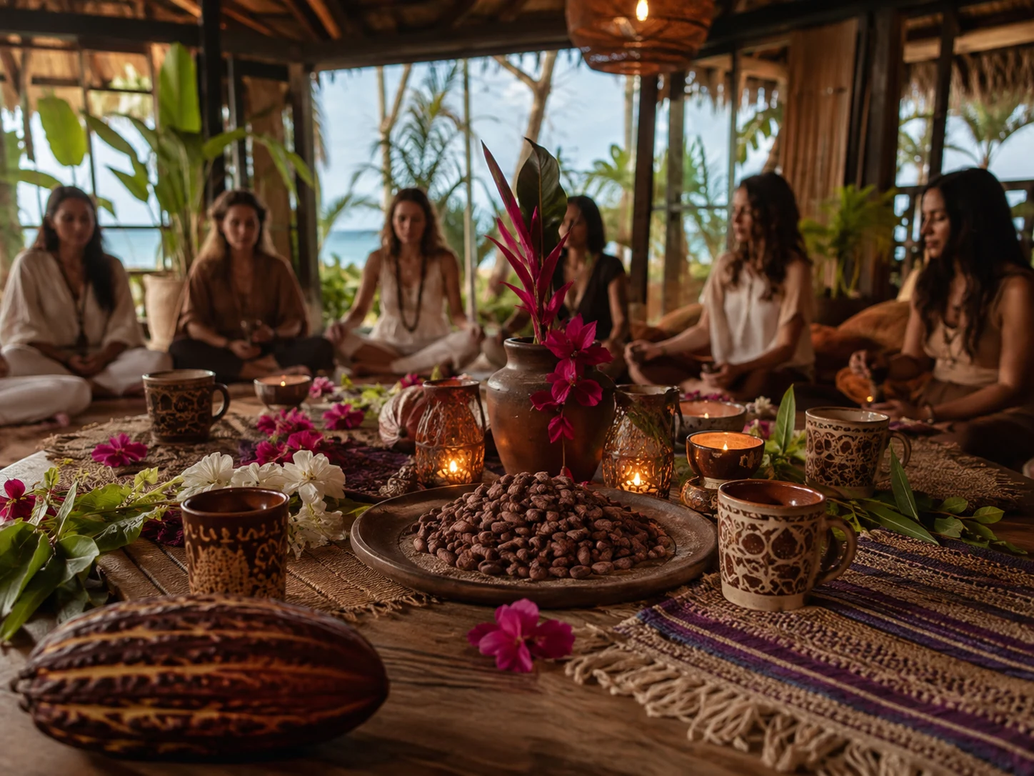 Cacao Ceremony in a calm Bacalar wellness setting