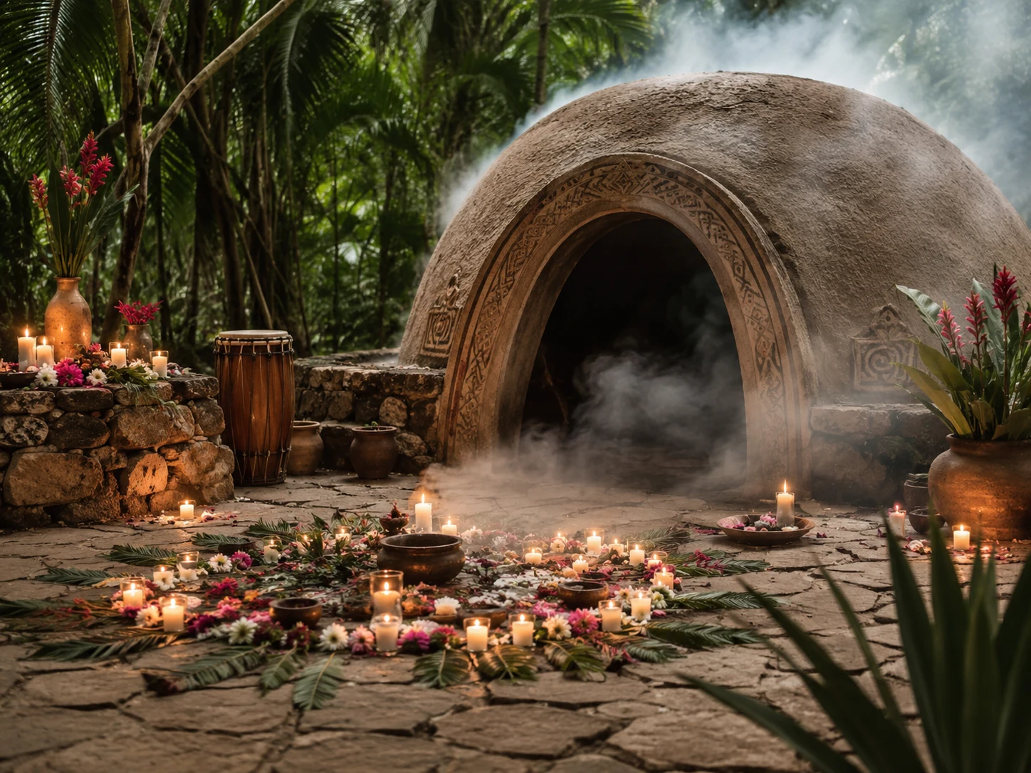Temazcal in a calm Bacalar wellness setting