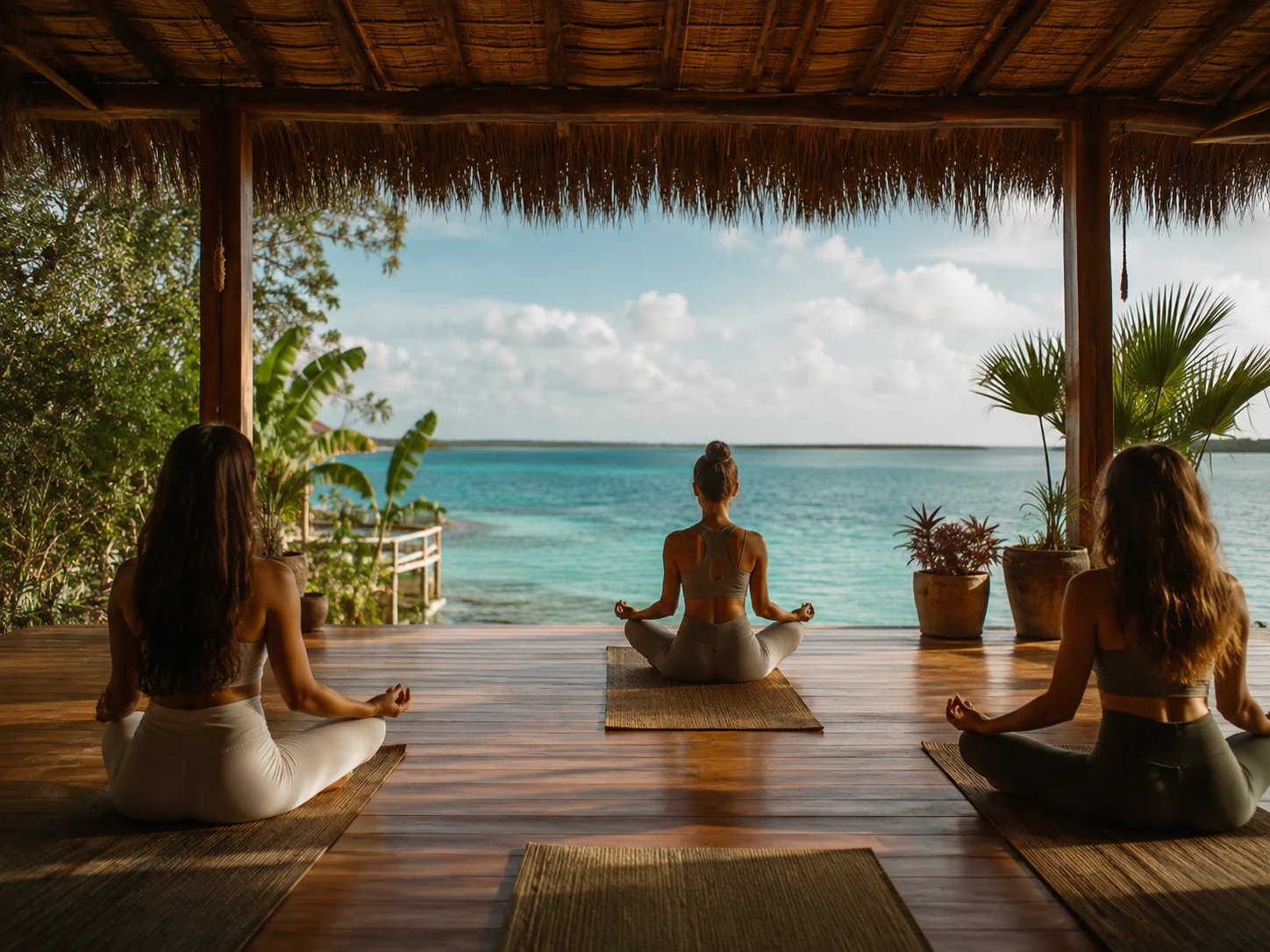 Yoga in a calm Bacalar wellness setting